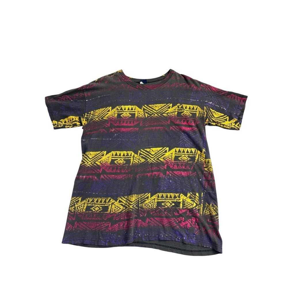 Vintage Honors Plus Size Tribal Aztec All Over Print T-Shirt Mens XL Gray 90s